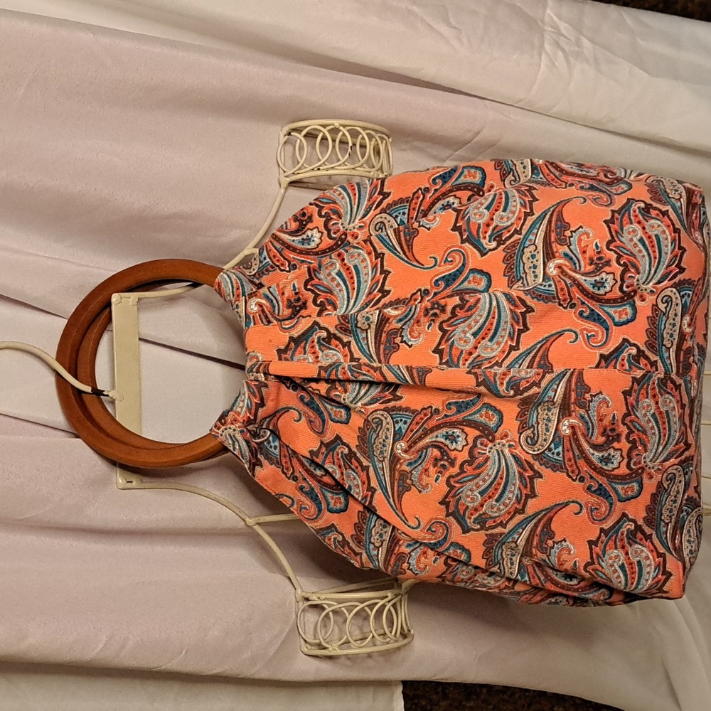Corduroy Paisley * Handbag Quality Handmade Reversible Wood Handles BG220 - Picture 2 of 11